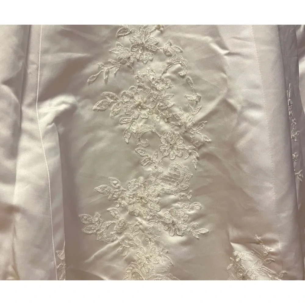 Satin Empire Waist A-Line Wedding Gown with Beaded Crystal Detail - Picture 4 of 11